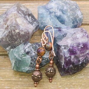 Faceted Tigers Eye and Copper Dangle and Drop Earrings